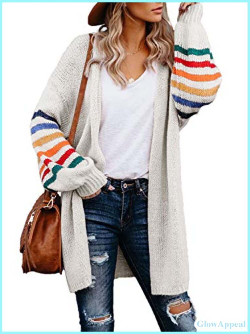 Women's Striped Knit Cardigan Long Sleeve Open Front Loose Fit